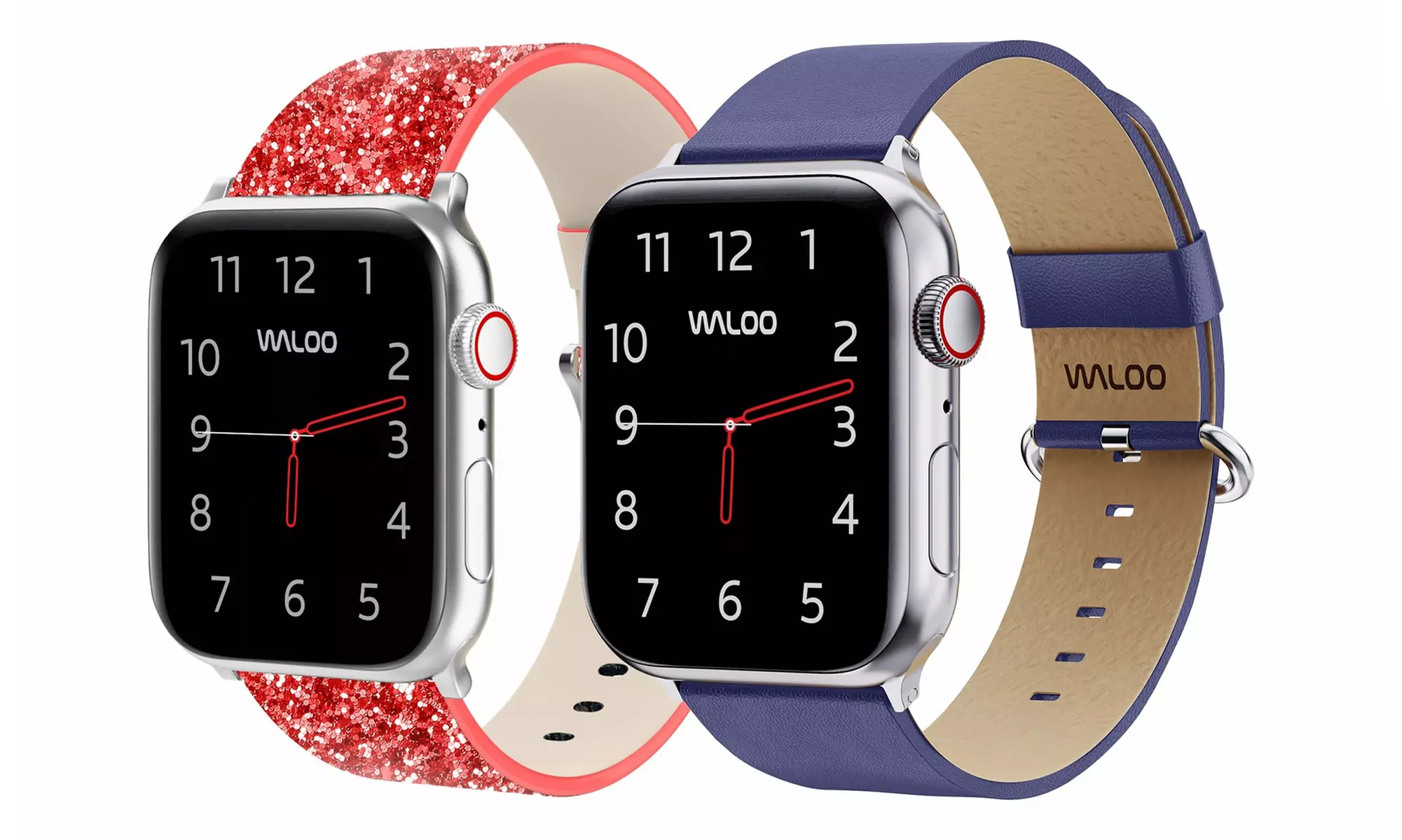 Waloo 2 Pack Leather Bling & Leather Grain Apple Watch Bands