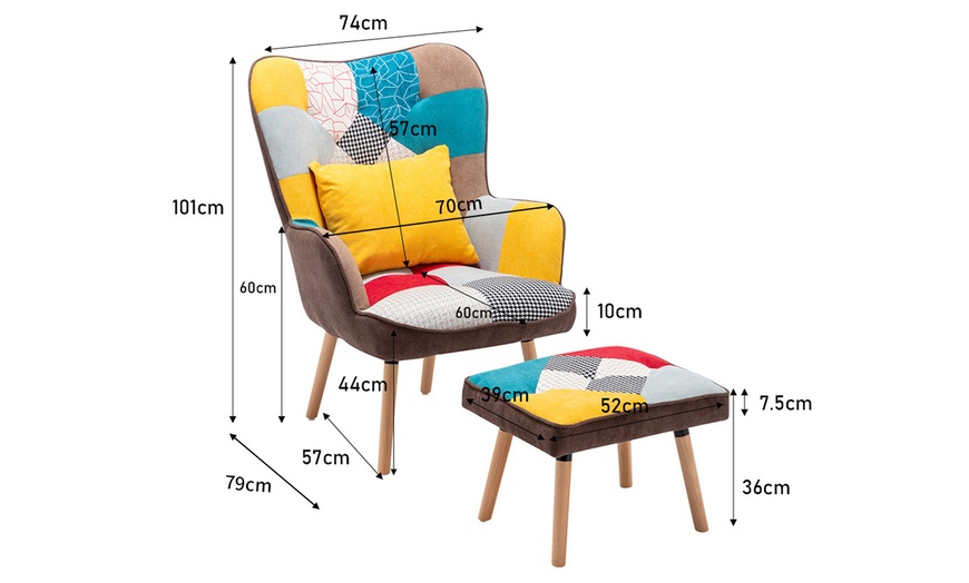 Image 7: Multicolour Wingback Lounge Chair with Footstool and Pillow