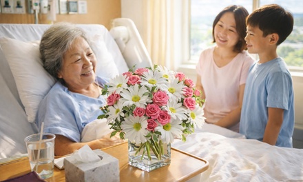 Happy Blooms Bouquet with Vase & Standard Delivery Included - Blooms Today - Bouquet Specific Deal