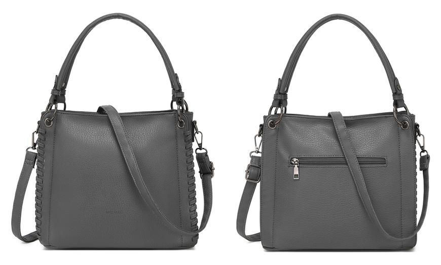 Image 8: Miss Lulu Women PU Leather Crossbody Handbag with Woven Accents