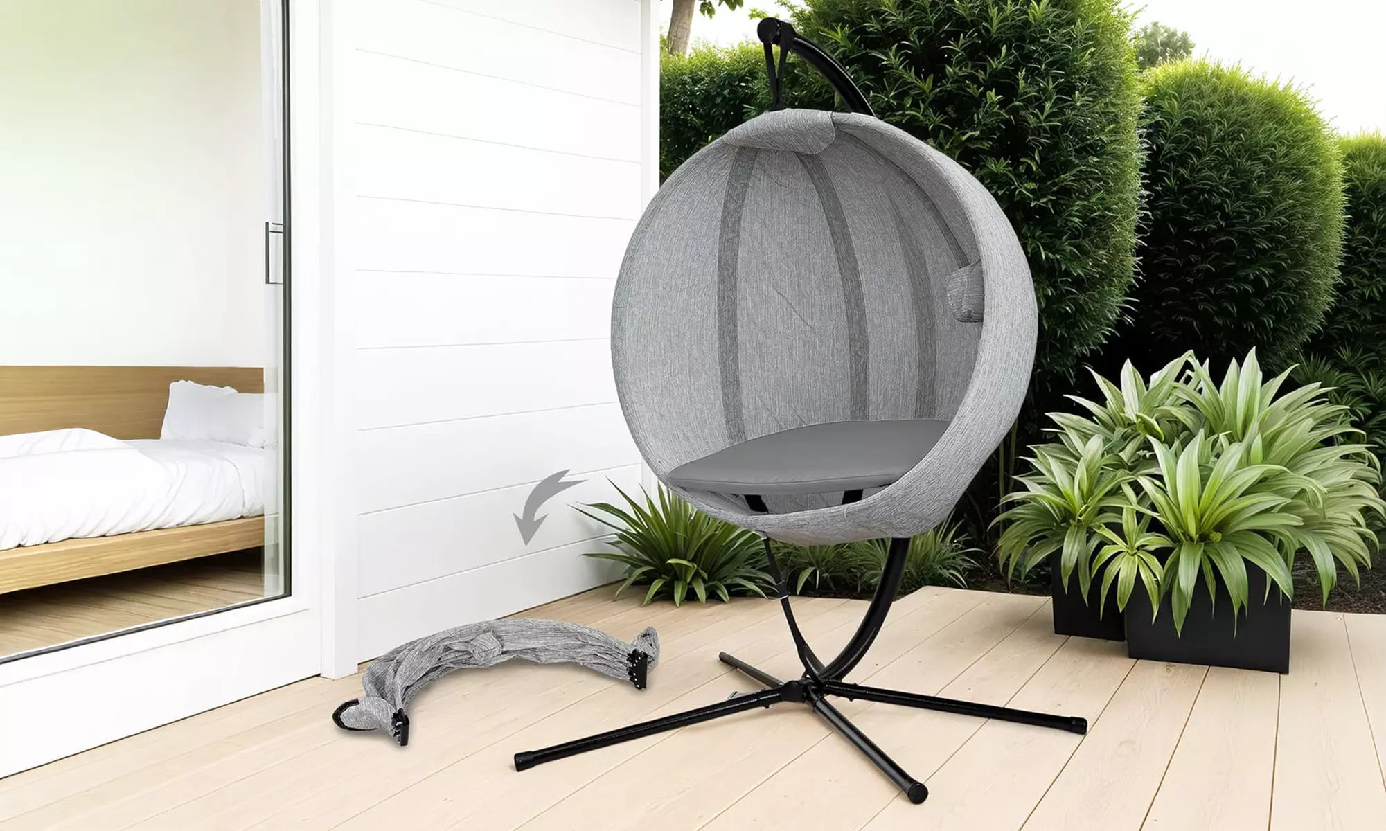 Outsunny Outdoor Egg Swing Chair with Cushion and Cup Holder