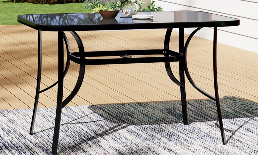 Image 20: Black Tempered Glass Coffee Table with Umbrella Hole 