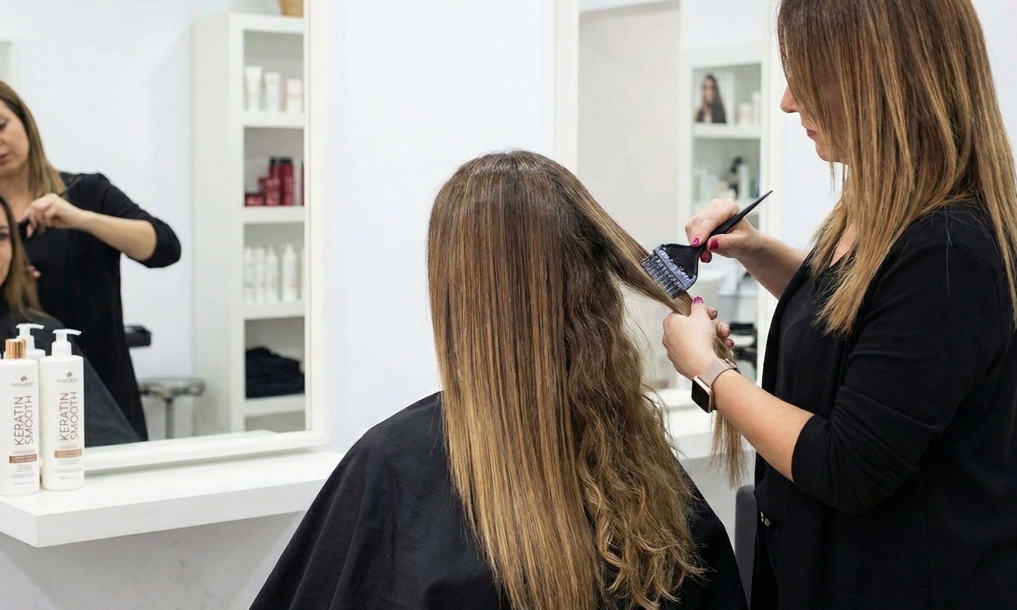 Alisado de queratina con corte de puntas para diferentes longitudes