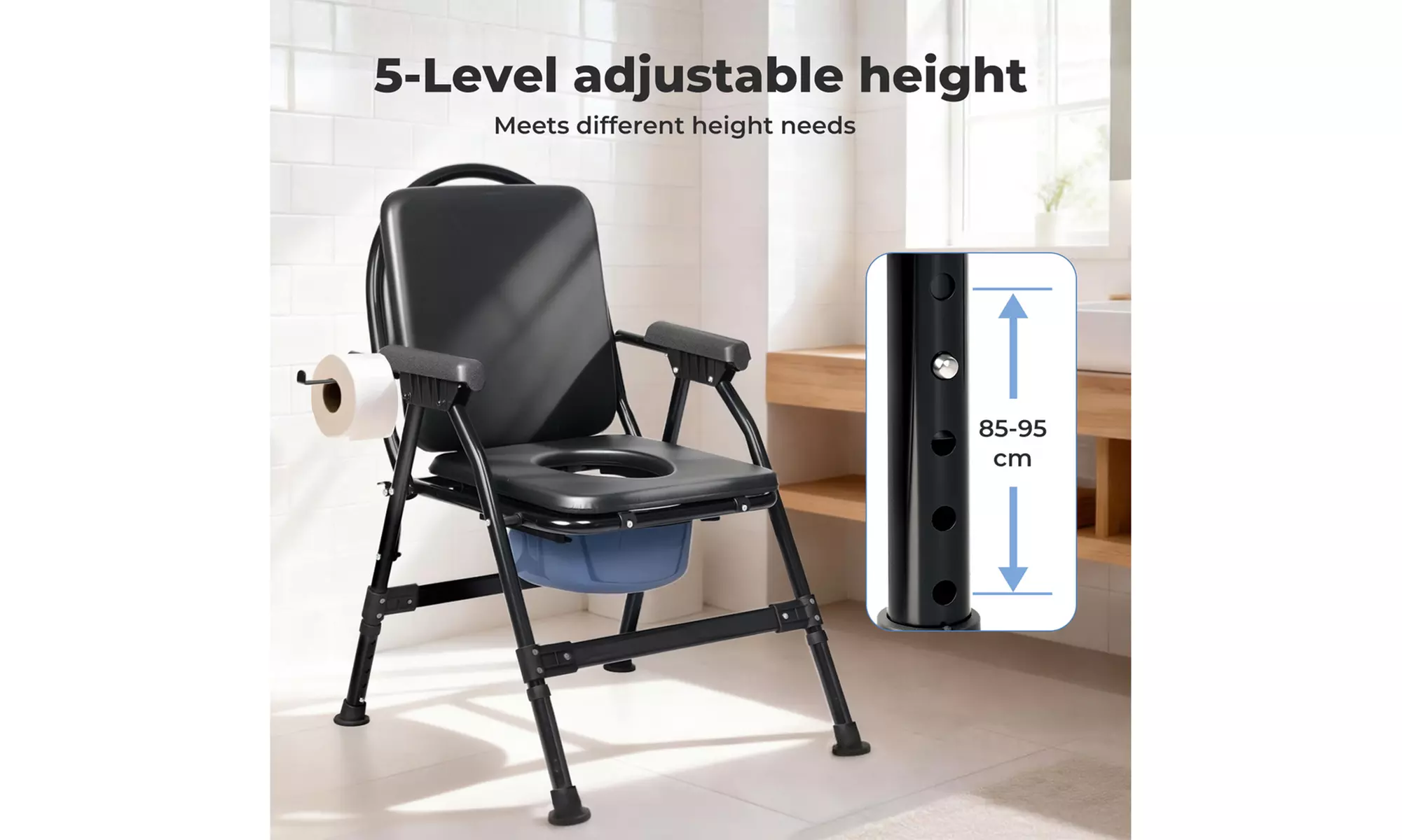 Levede Folding Commode Chair - Adjustable Bedside Toilet Chair