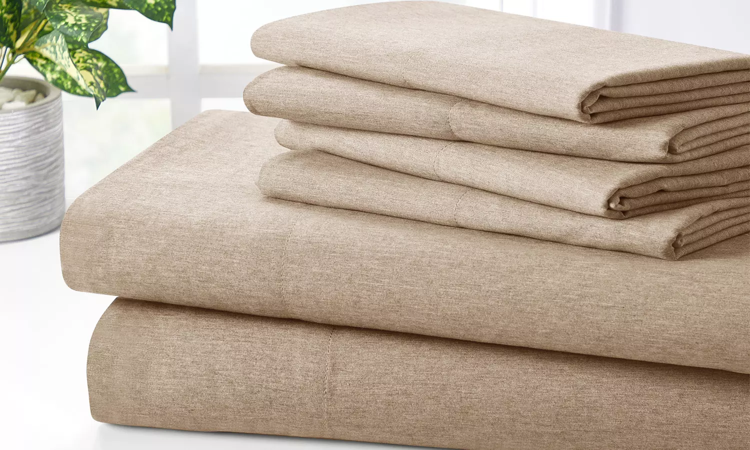 Bamboo 2000 Thread Count 6-Piece Chambray Heathered Sheet Set with SnugGrip