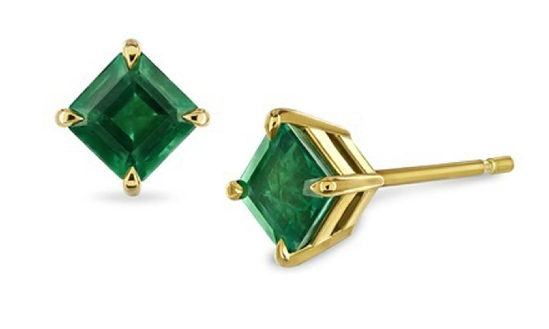 PJ Jewelry 24k Yellow Gold-Plated 2 Cttw Emerald Princess Cut Stud Earrings
