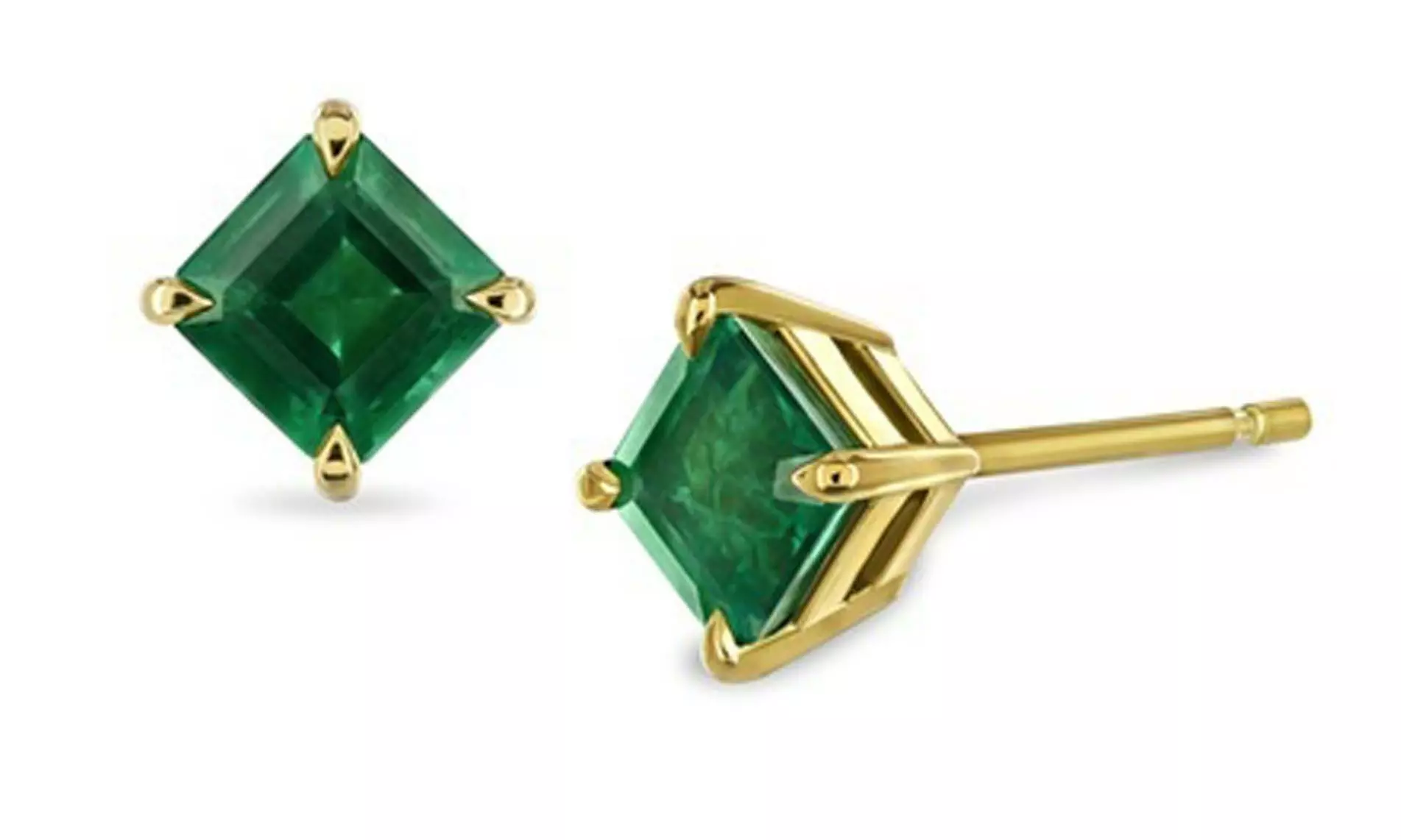 PJ Jewelry 24k Yellow Gold-Plated 2 Cttw Emerald Princess Cut Stud Earrings - Primary Image
