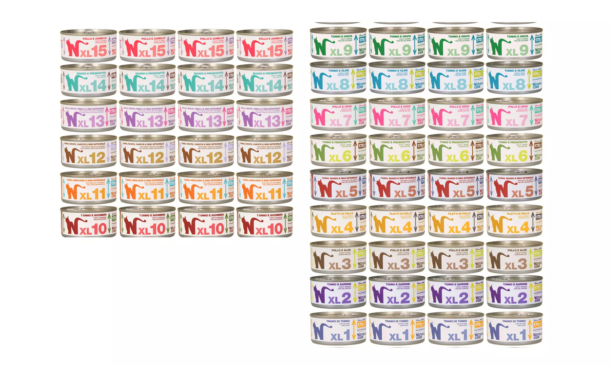 24, 48 o 60 lattine di cibo per gatti di Natural Code