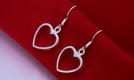 925 Sterling Silver Hollow Open Heart Drop Dangle Earrings Sterling Silver