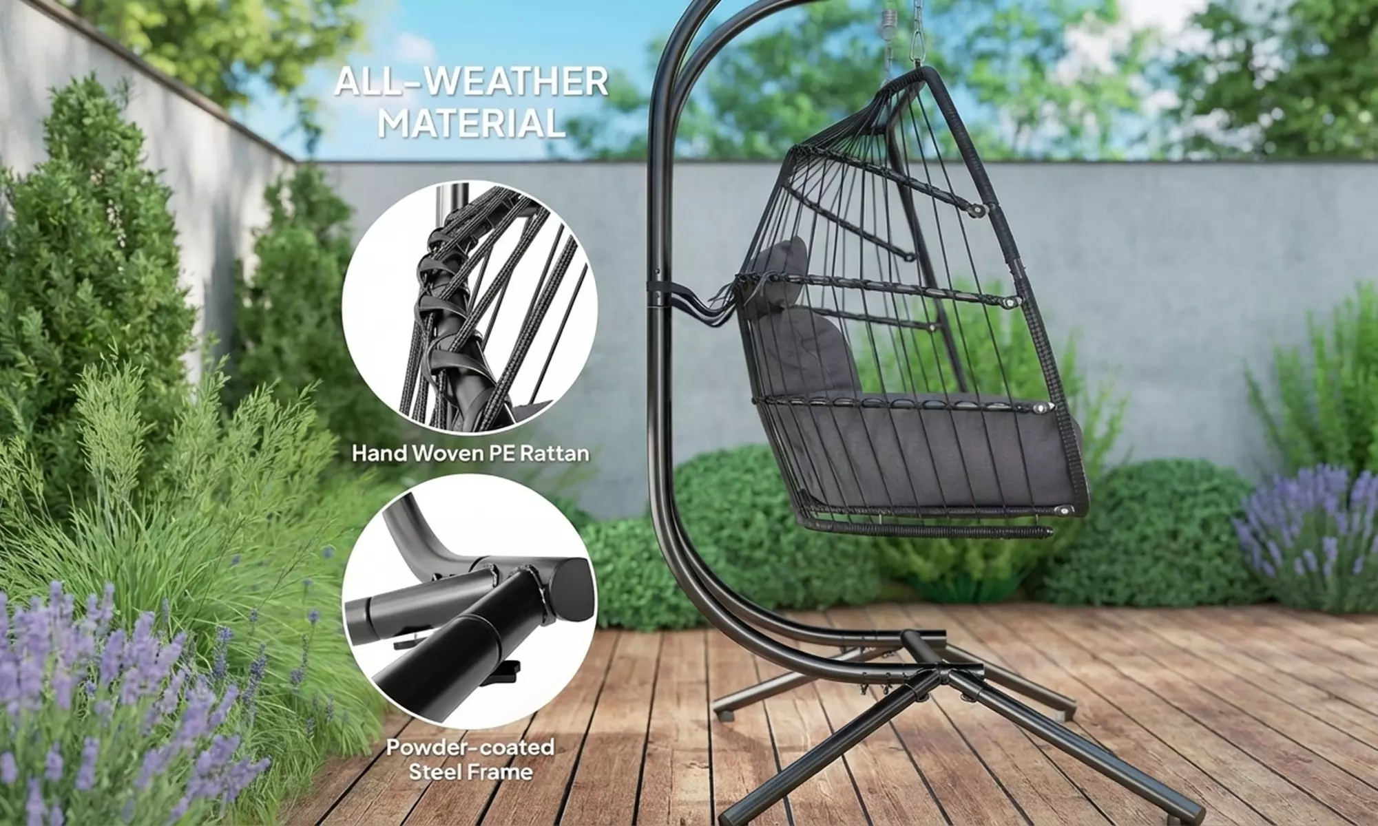 Outsunny Double Egg Rattan-Effect Swing Chair in Dark Grey