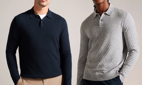 Groupon Men's Navy Ted Baker Knitted Polo Shirt : /Xl