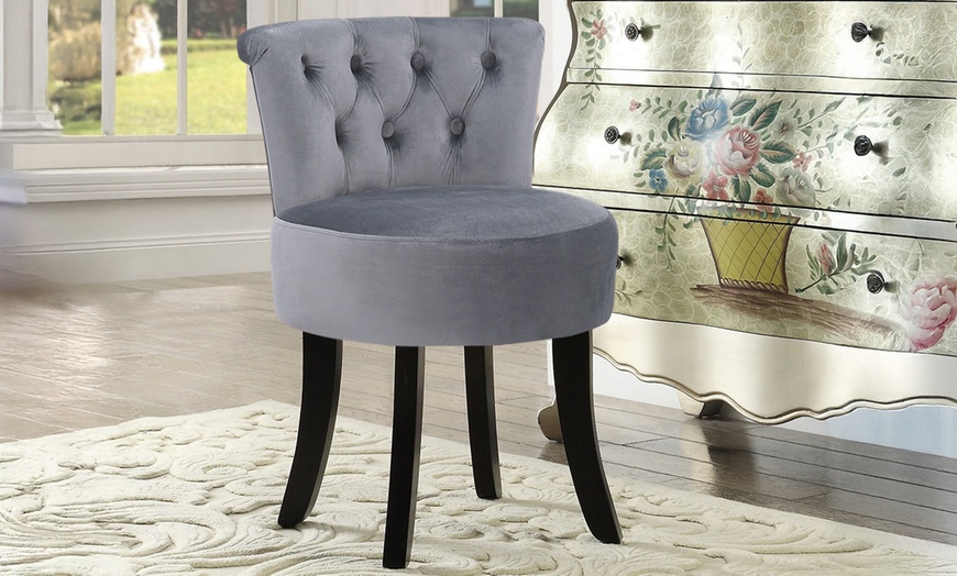 Image 3: Living And Home Velvet Tufted Dressing Table Stool