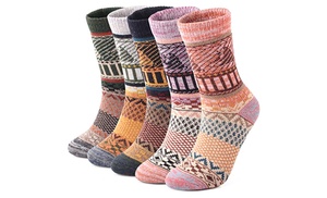 Five Pairs of Thermal Wool Blend Women's Warm Socks