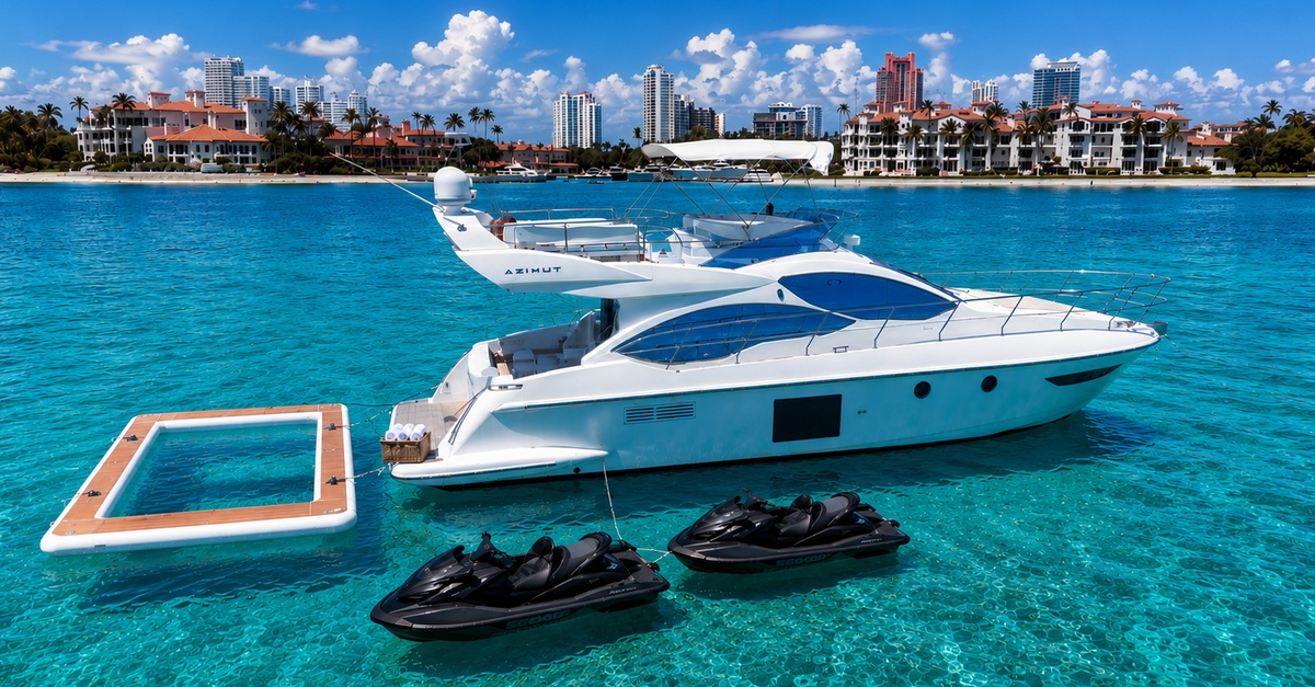 Private Yacht Cruise on 50 ft Azimut with Jet Skis and Free Extra Hour from Miami River (Up to 90% Off)