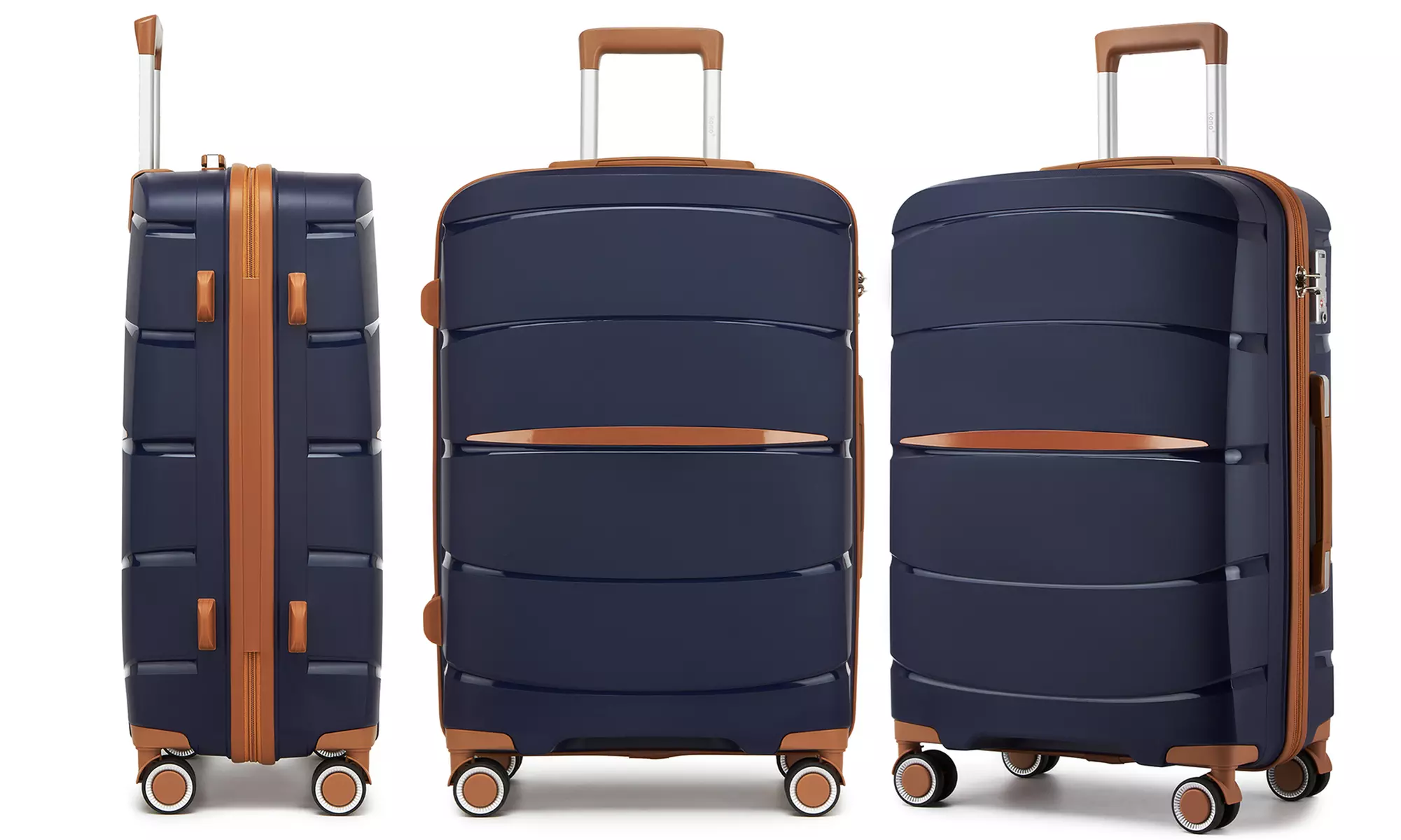 1 / 3x KONO kratzfester PP-Reisekoffer mit leisen Rollen & TSA-Schloss