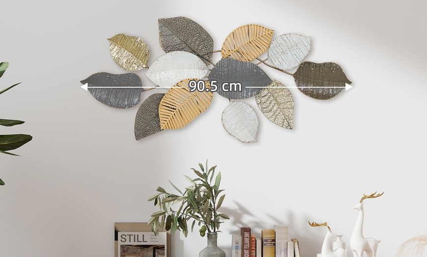 Image 5: HomCom Metal Wall Art Decor - Gold and Silver Textured Wall Hanging