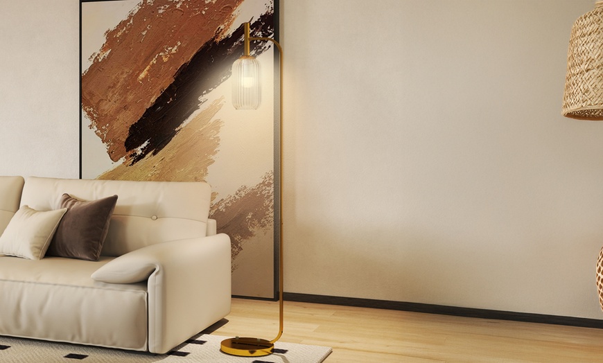 Image 4: HOMCOM Modern Floor Lamp with Glass Lampshade and Foot Switch