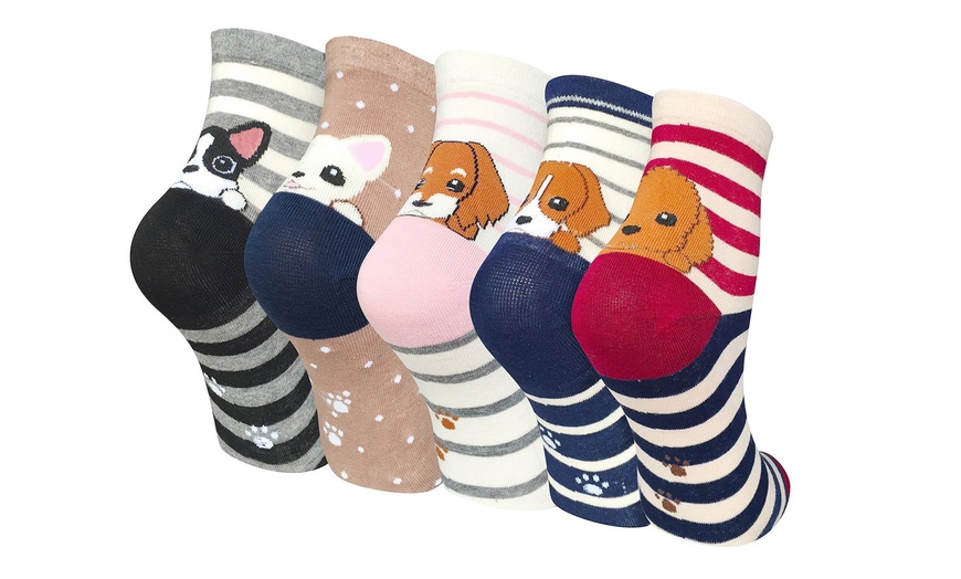 Image 5: 1, 5 ou 10 paires de chaussettes colorées à motifs chiens