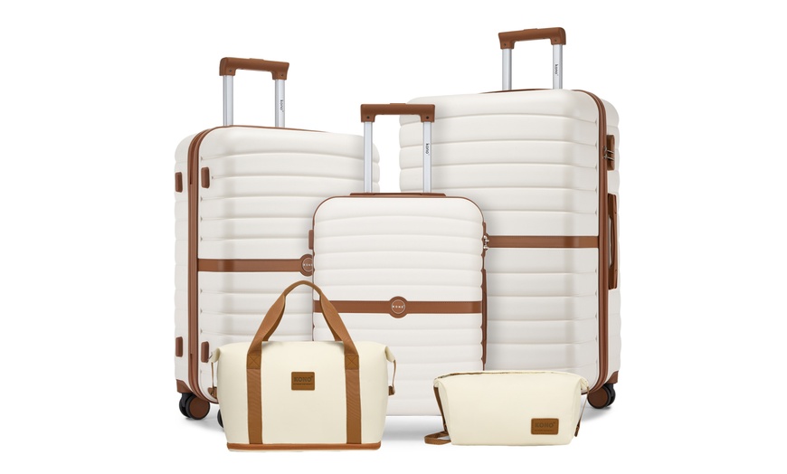 Image 1: KONO Cream Brown 1 to 3-Piece PC Hard Shell Luggage and Travel Bag Set