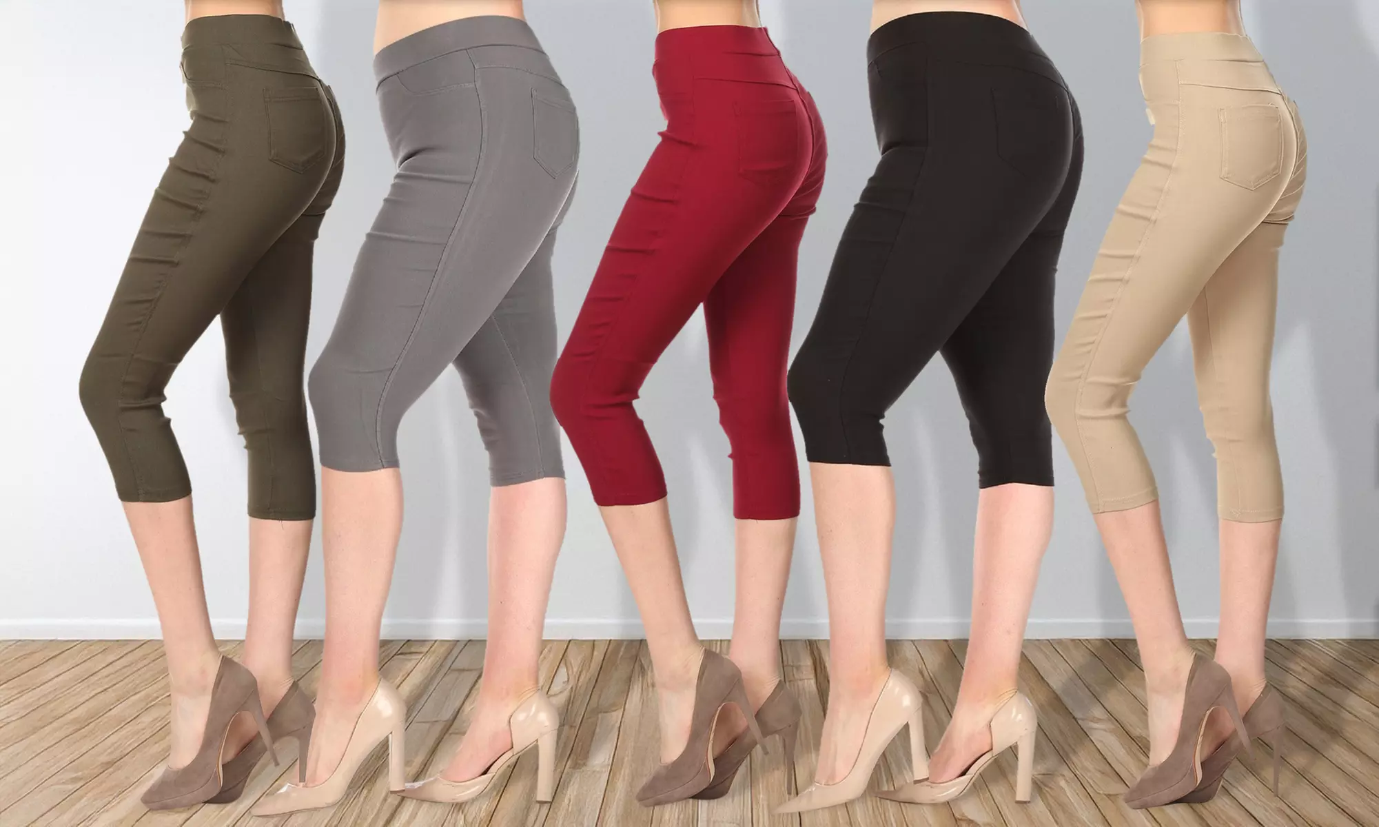 3 Pack Women's High Waist Pull-On Skinny Capri Jeggings