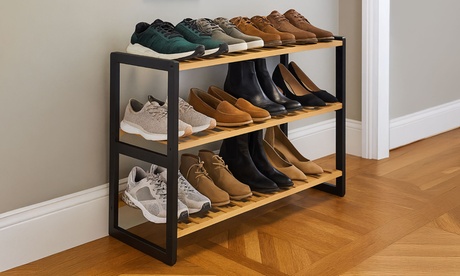 Neo Unisex Black Three Tier Shoe Rack: