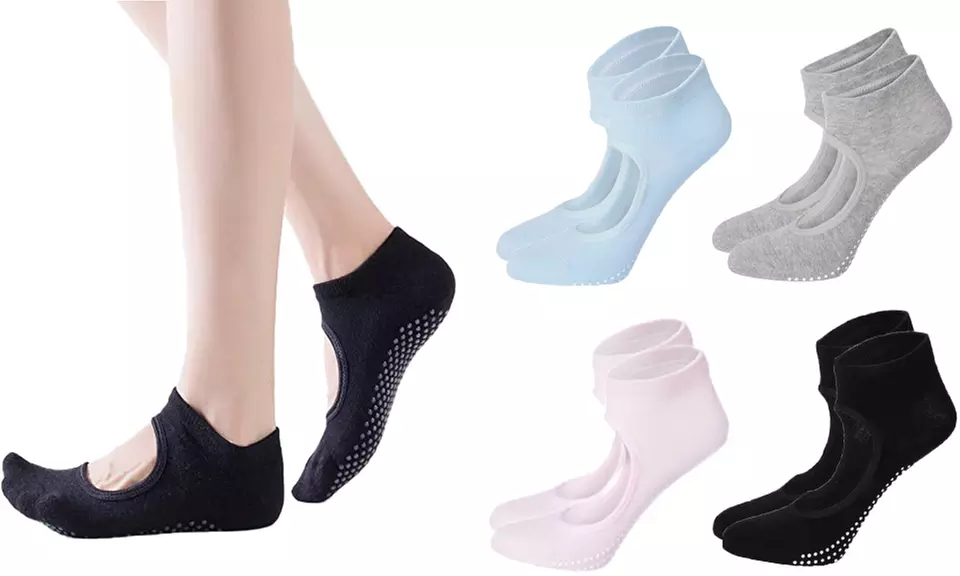 Lot de 2 ou 4 paires de chaussettes de yoga antidérapantes - Primary Image