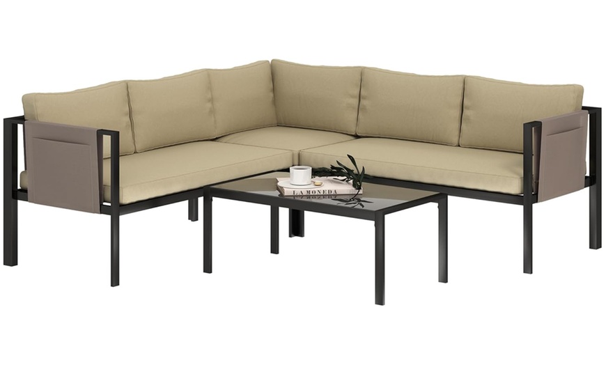 Image 3: Outsunny Five Seater Garden Corner Sofa Set