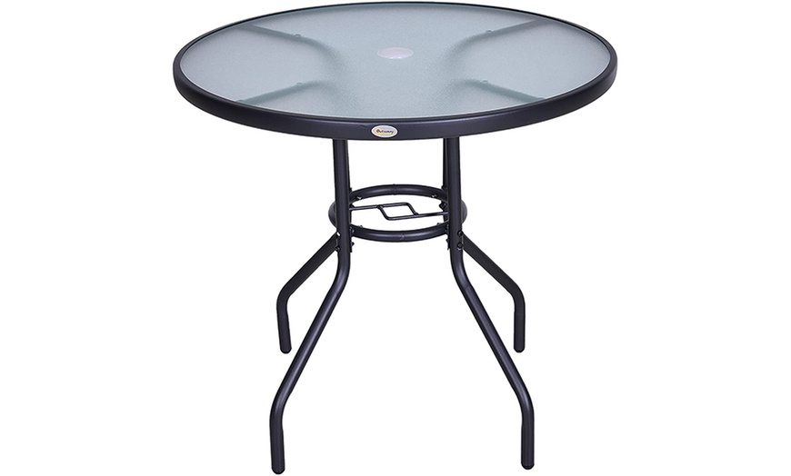 Image 8: Outsunny Outdoor Glass Top Table