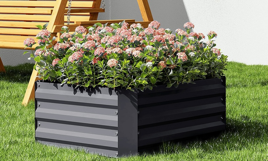 Image 4: Grey Metal Open-Bottom Raised Garden Bed in Two Sizes