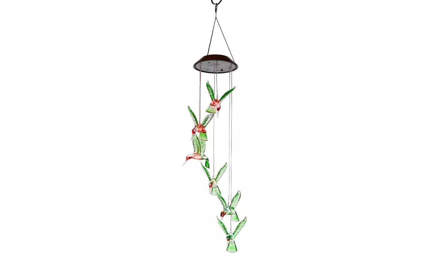 LED Changing Color Solar Hummingbird Wind Chime Waterproof Wind Chimes