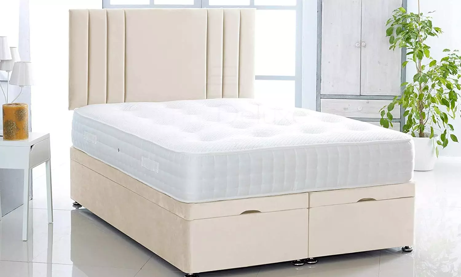 Plush Velvet Ottoman Gas Lift Bed with Memory Spring Mattress
