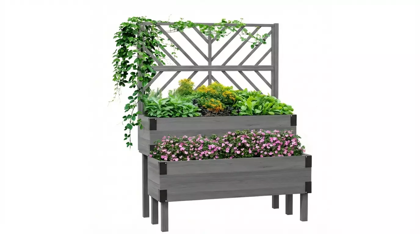 Outsunny 2-Tier Raised Garden Bed with Trellis - Primary Image