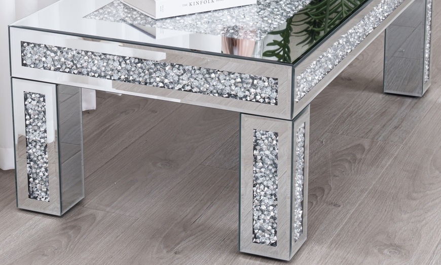 Image 3: Tiffany Diamond Crystal Mirrored Coffee Table