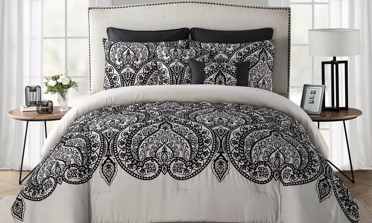Flocked Paisley Comforter Set (7-Piece) - Primary Image