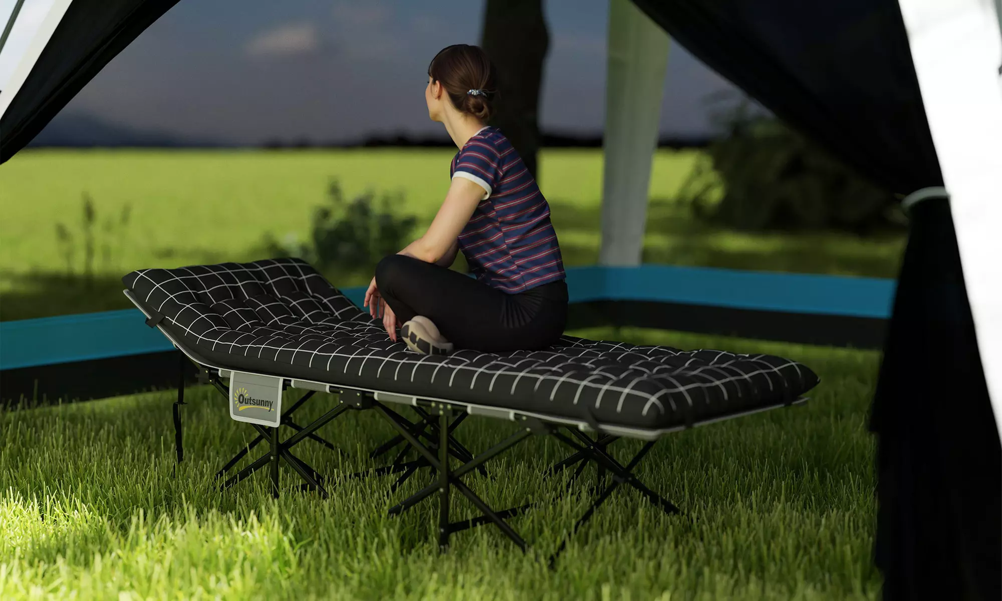 Outsunny Folding Camping Cot Bed with Mattress and Pocket