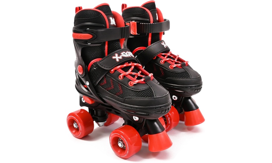 Image 2: X-Skate Adjustable Quad Roller Skates with Built In Adjusters for Kids