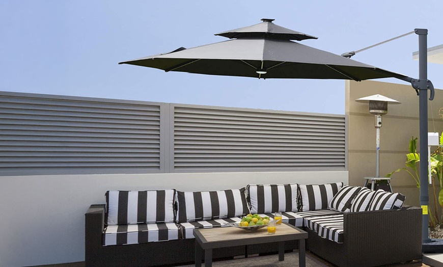 Image 3: Outsunny 3m Cantilever Roma Parasol with LED Solar Lights