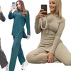 Image 2: Want Clothing Ribbed 2-Piece Wide Leg Loungewear Suit