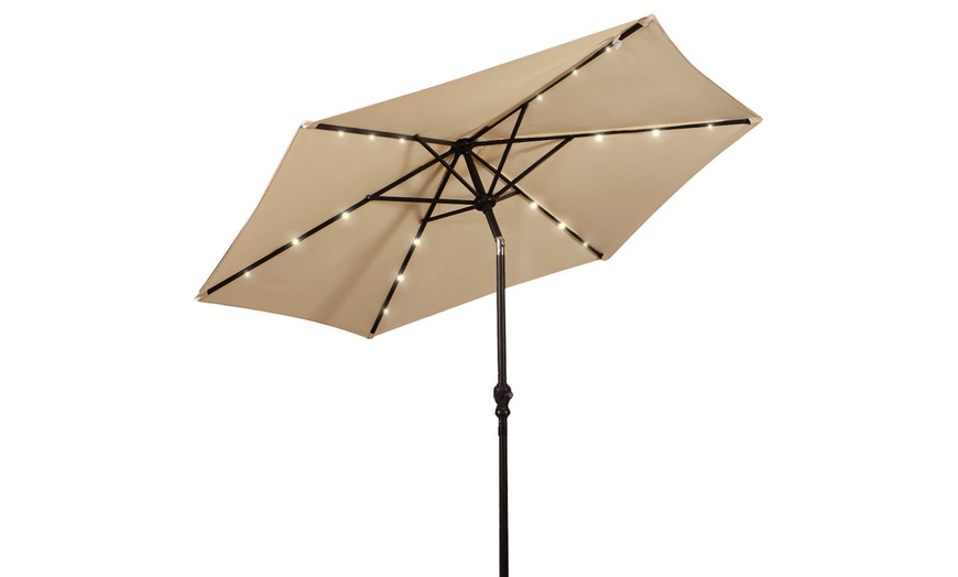 Image 6: 9ft. Patio Umbrella Solar LED Lights Steel Tilt with Crank