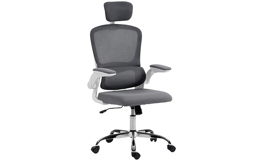 Image 6: HomCom High Back Mesh Computer Desk Chair with Lumbar Support