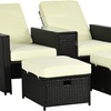 Image 4: Outsunny Rattan-Effect 2 Sun Loungers with Footstools, with Cushions