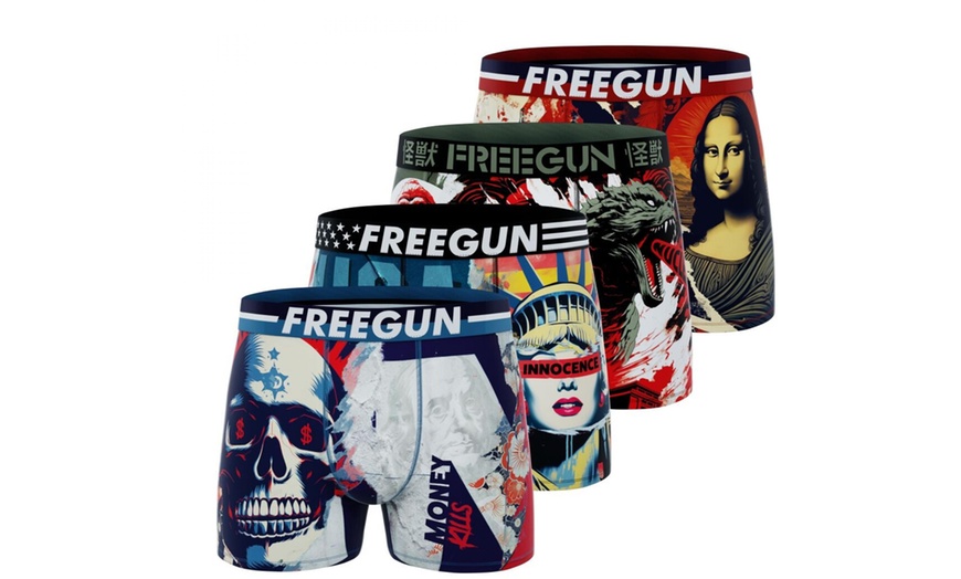 Image 4: Lot de 4 boxers microfibre FREEGUN divers univers pour homme