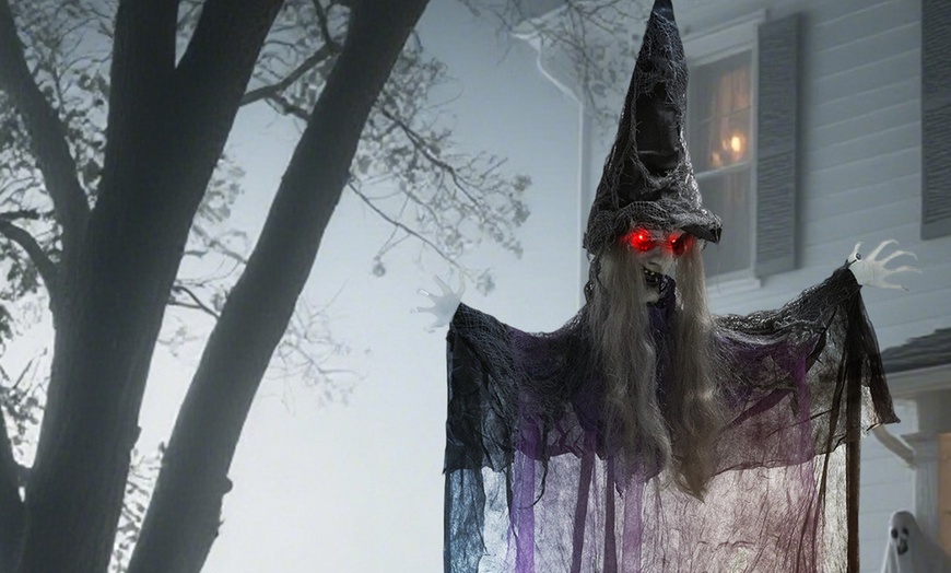 Image 28: Outsunny Voice Activated Halloween Animatronics Witch