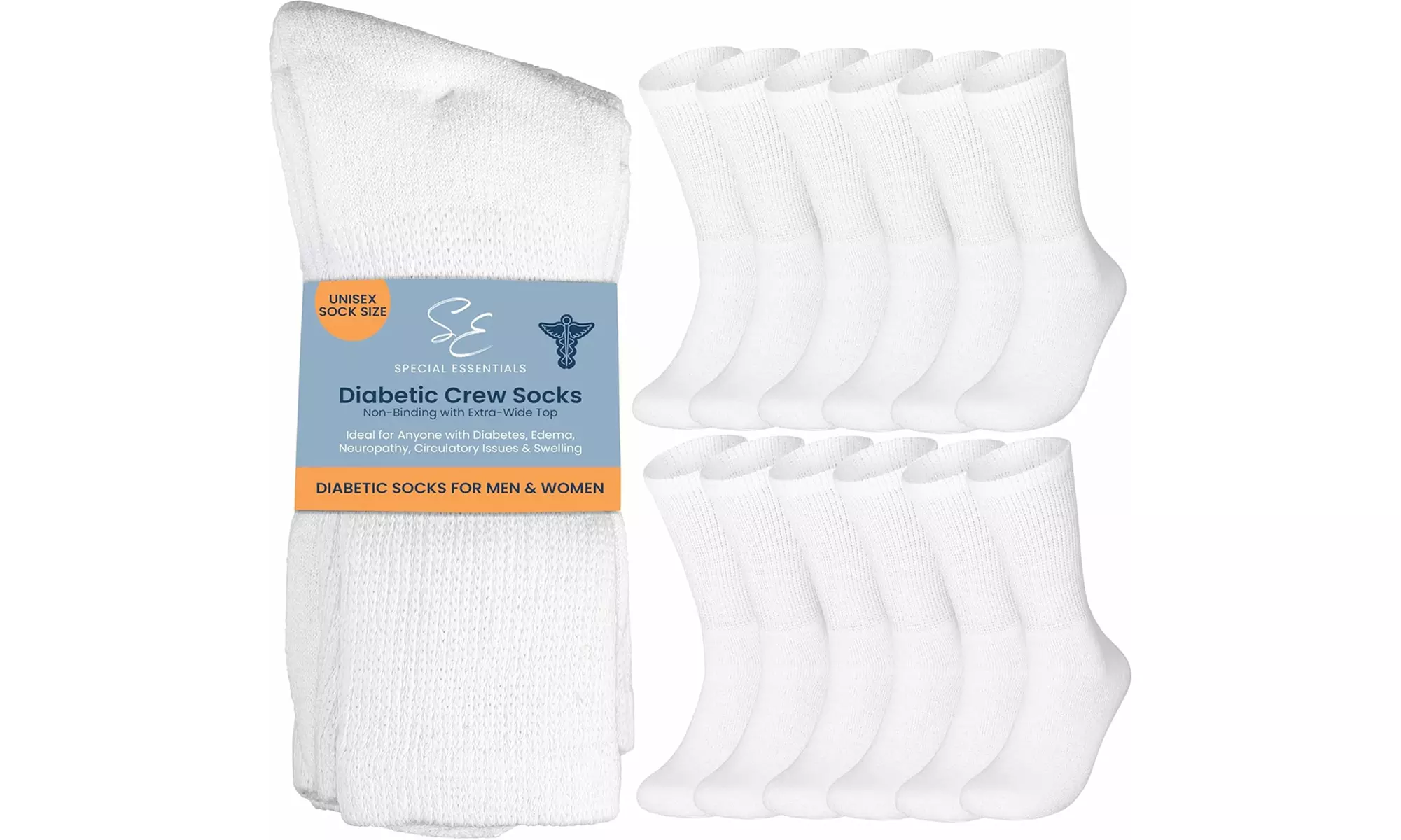 Special Essentials 12 Pairs Cotton Diabetic Socks for Men and Women Crew Socks