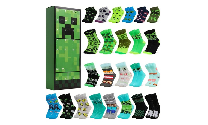 Image 2: 24-Pairs Minecraft Inspired Socks Christmas Advent Calendar