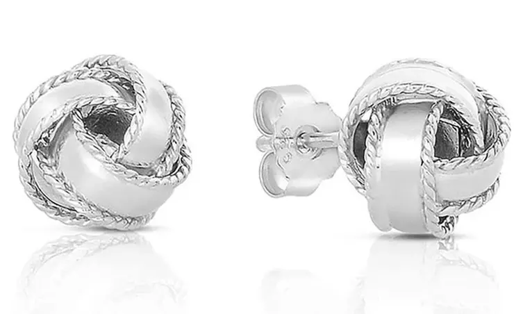 Italian Sterling Silver Love Knot Diamond Cut Stud Earrings