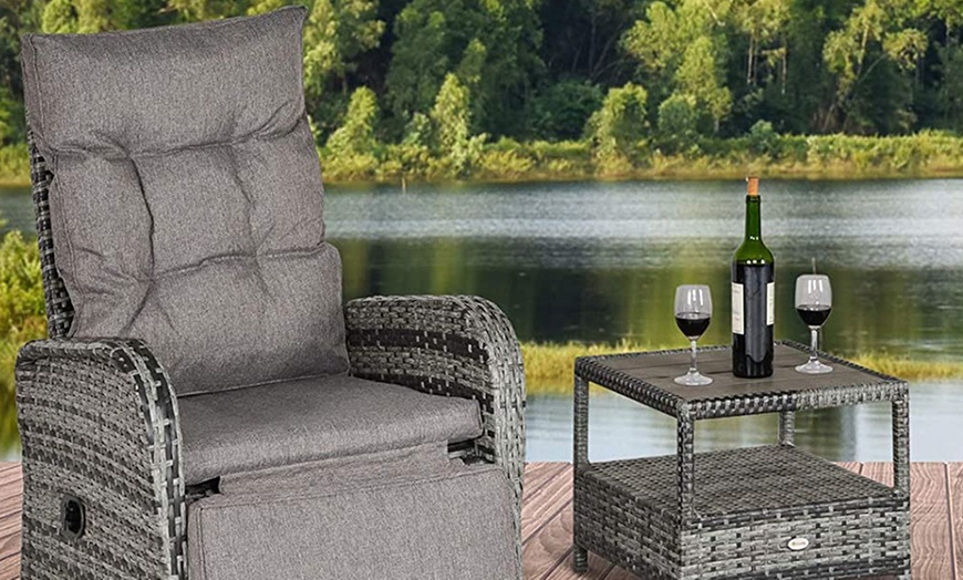 Image 5: Outsunny Three-Piece Outdoor PE Rattan Bistro Set