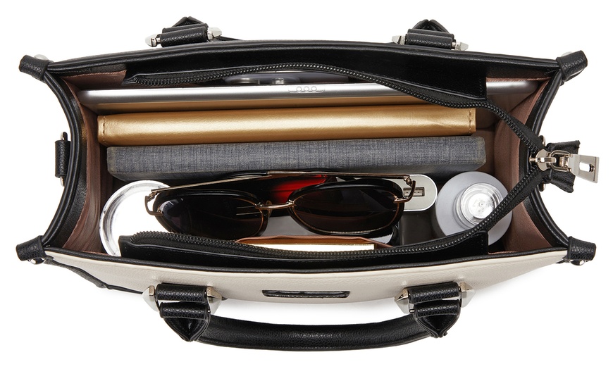 Image 11: Miss Lulu PU Leather Graceful Spacious Tote Bag with Woven Trim Strap