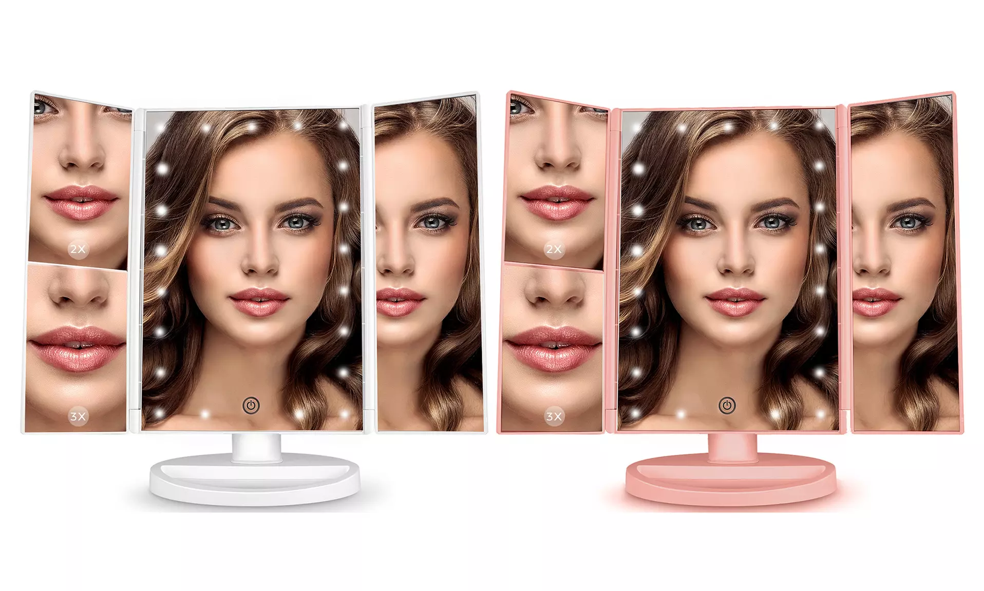 Tri-Fold Makeup Vanity Mirror with 21 Dimmable Touch LED Lights - Primary Image