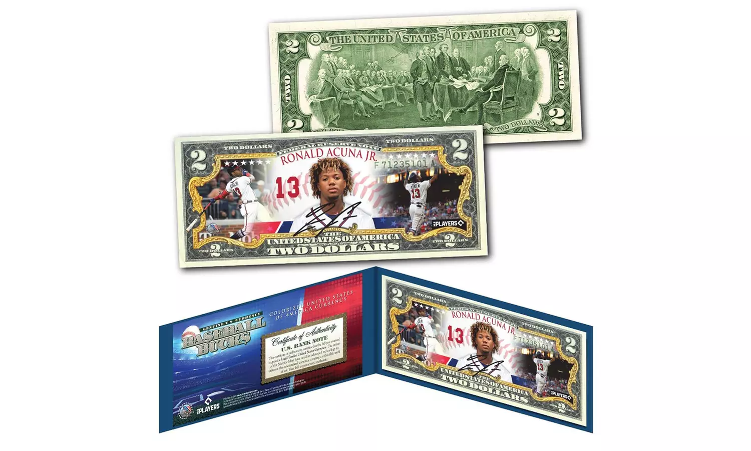 Ronald Acuna Jr. Atlanta Braves Baseball Bucks MLB Player Genuine 2 Dollar Bill - Second Medium